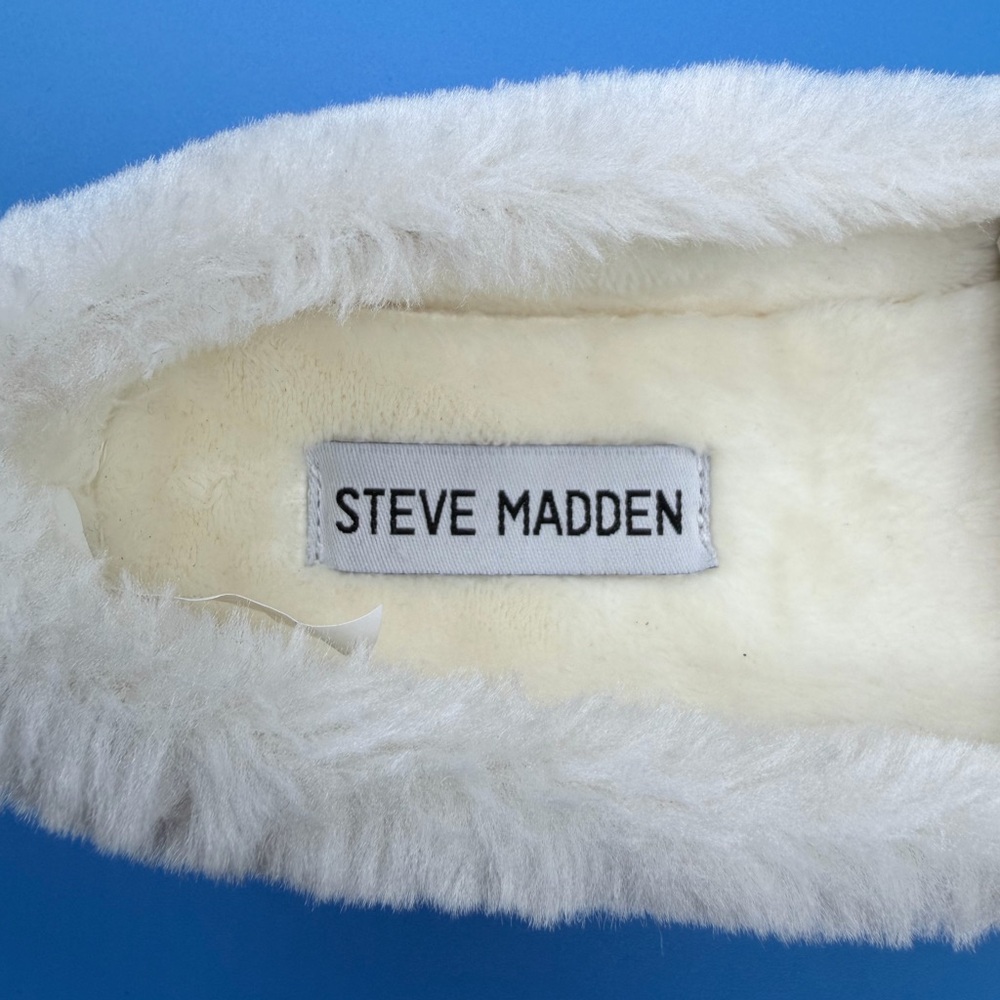 Steve Madden Cream Furry Flats with Black Strap - Picture 6 of 6